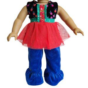 Matilda Jane Caroling Away Doll Clothes Red Tulle Top & Blue Velour Ruffle Pants